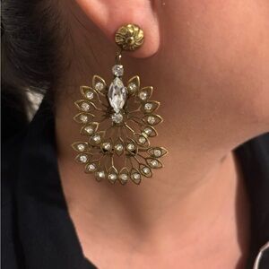 Hattie Carnegie Gold and rhinestone Petal Drop Earrings